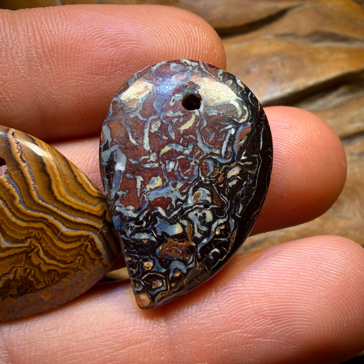 76.8cts - 3x Drilled Tribal Queensland Boulder Opals. BARGAIN Wholesale Parcel