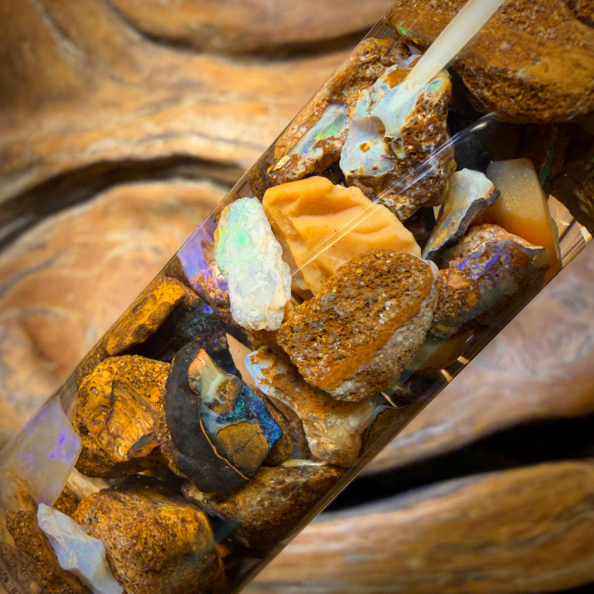 103cts - Jar of Yowah Nut Opal Rough w/ Fossil Opal