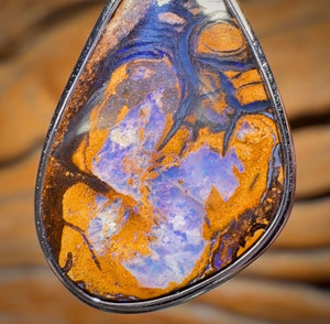 Sterling Silver - Solid Tribal Boulder Opal Pendant UNISEX