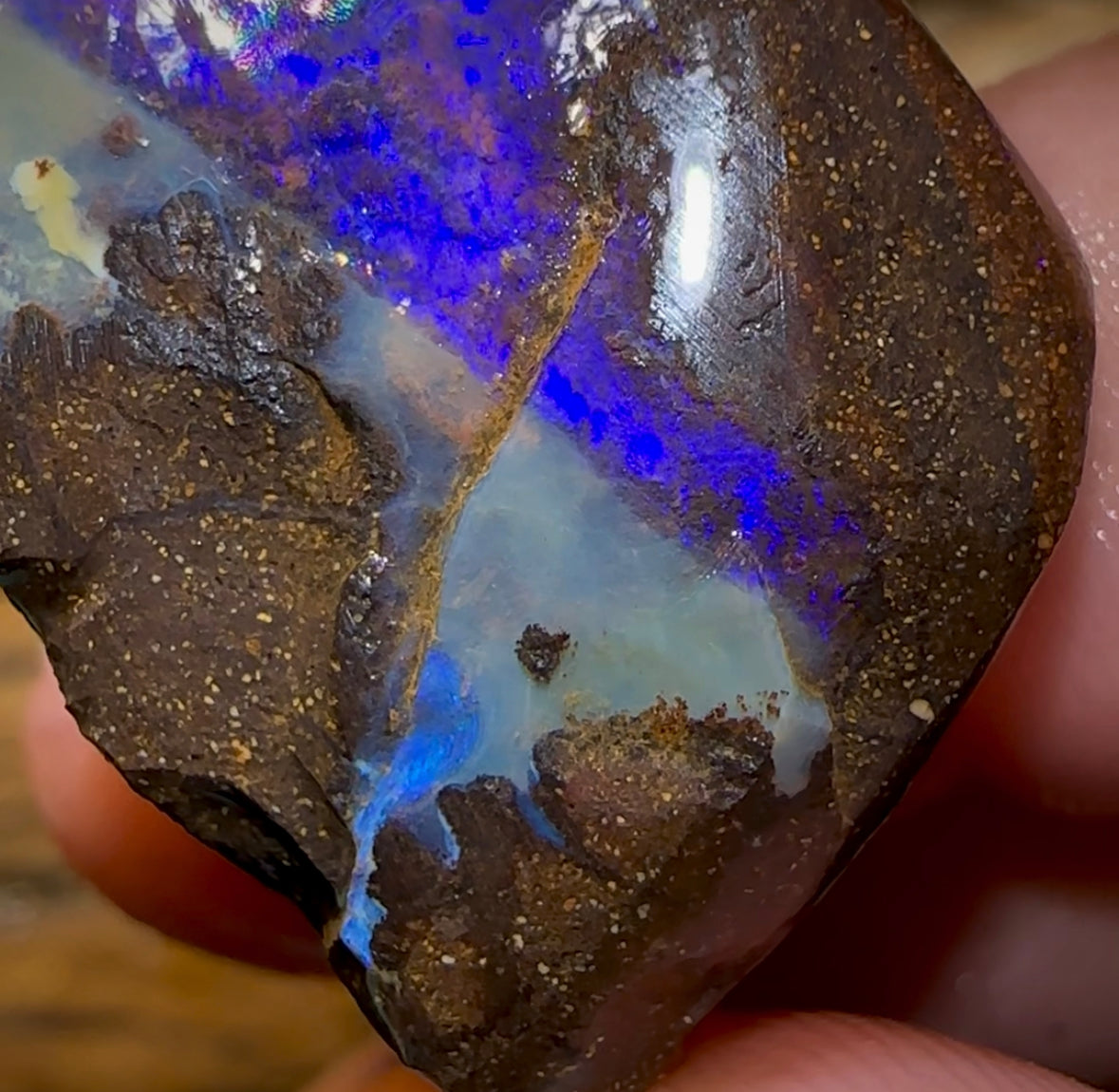 62.3cts - Australian Boulder Opal Rough Preform. Natural Split - Opal Whisperers