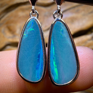 Sterling Silver - Large Australian Boulder Opal Doublet Drop Stud Earrings Blue/Green. BULK LISTING