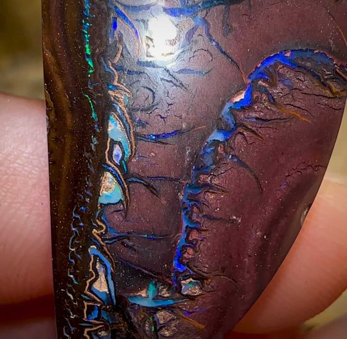 90cts - Koroit Nut Opal Pair. BLACK TRIBAL PATTERN - Opal Whisperers