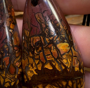 Large Drilled Boulder Opal Pendant Pair w/ Eco Friendly Vegan Cords