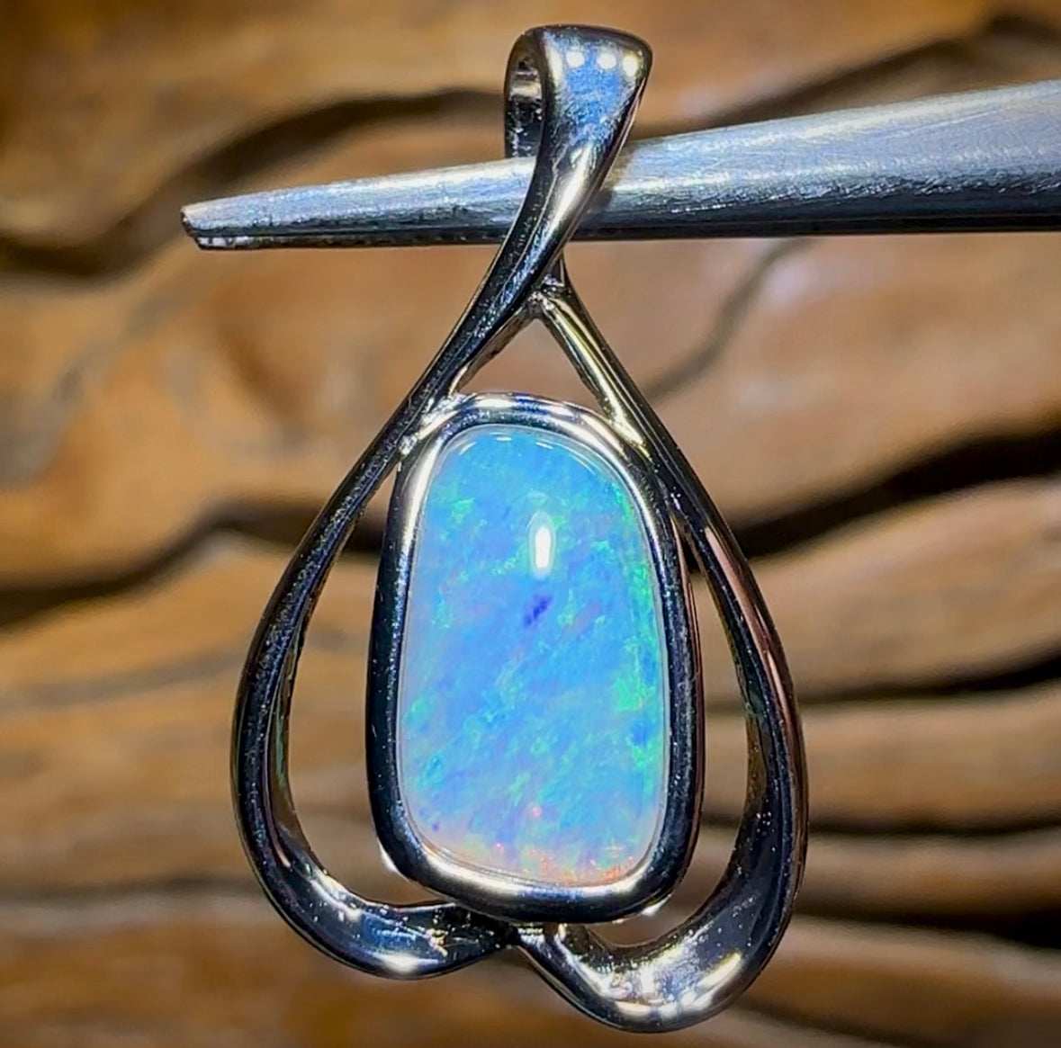 Sterling Silver - Solid South Australian Crystal Opal Pendant - Opal Whisperers