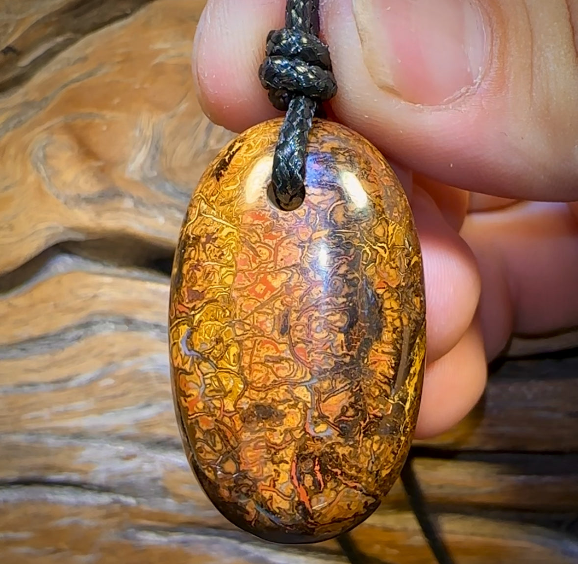 🔨 AUCTION 🔨 No Reserve 40 x 24mm - Drilled Boulder Opal Pendant w/ Eco Friendly Vegan Cord