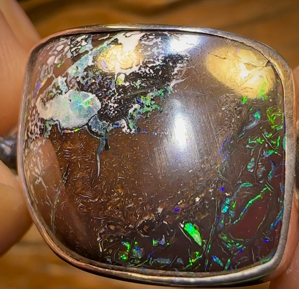 Unique -Solid Australian Boulder Opal Bracelet w/ leather