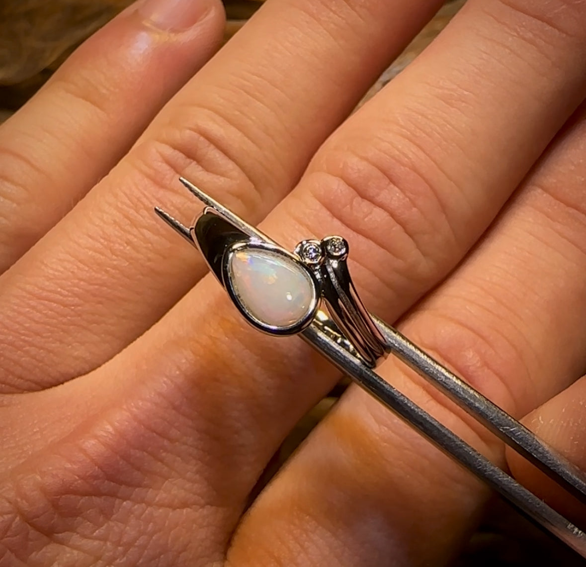 Sterling Silver - South Australian Solid White Opal Ring