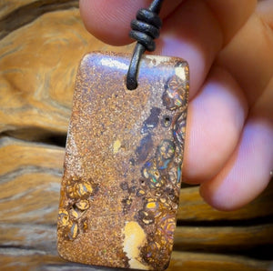 Half Price Card! 40 x 22mm - Drilled Tribal Queensland Boulder Opal Necklace