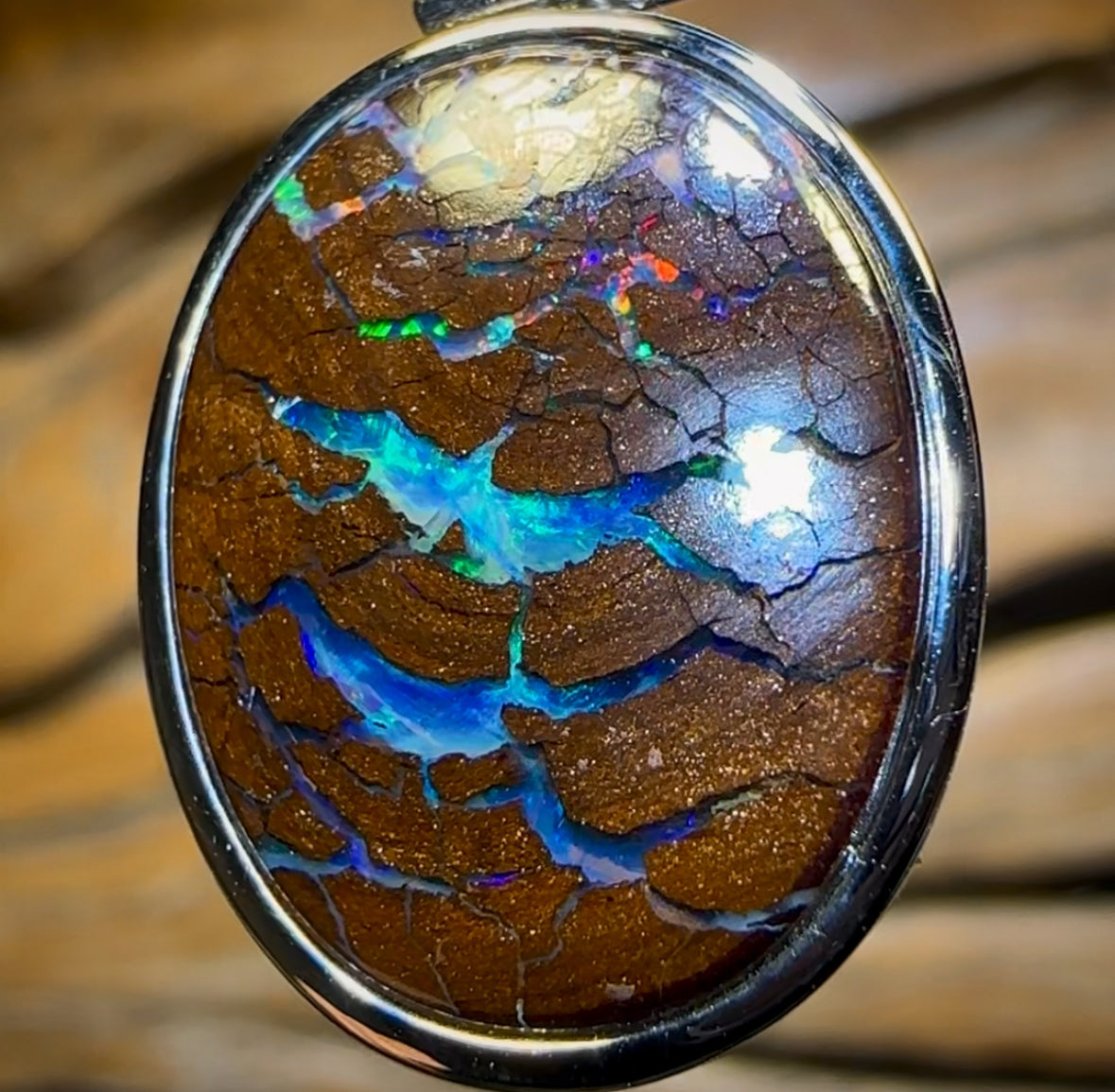Sterling Silver - Solid Australian Boulder Opal UNISEX Pendant