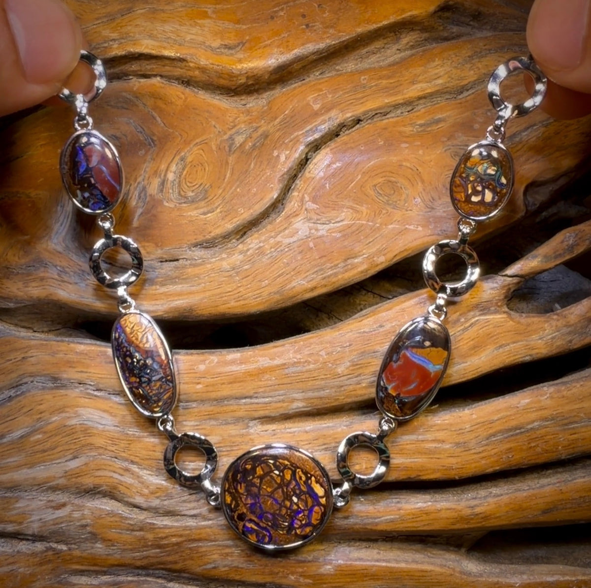 Best Design Sterling Silver - Solid Top Tribal Australian Boulder Opal Bracelet