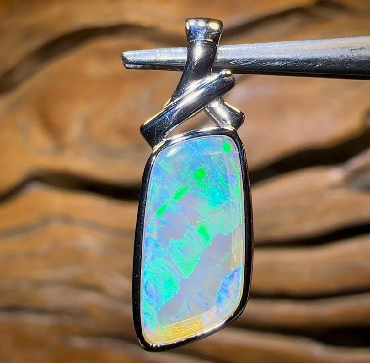 14k White Gold - Solid South Australian Crystal Opal Pendant
