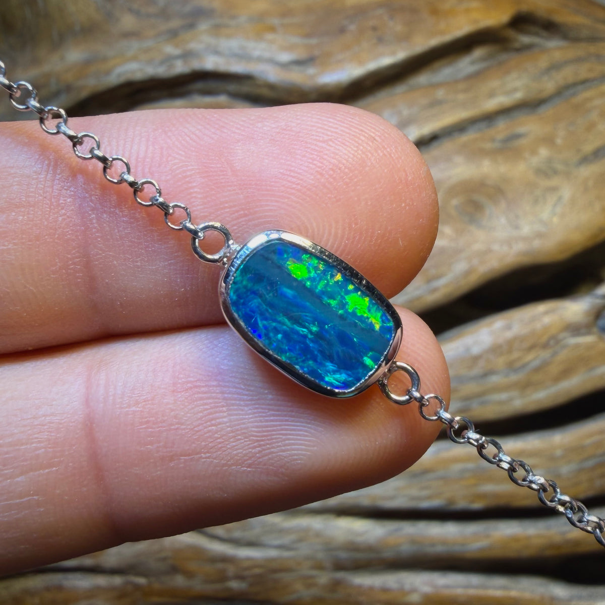HDW Sterling Silver - Australian Boulder Doublet Opal Bracelet