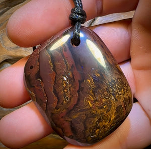 🔨 AUCTION 🔨 No Reserve 47 x 38mm - Large Drilled Boulder Opal Pendant w/ Eco Friendly Vegan Cord
