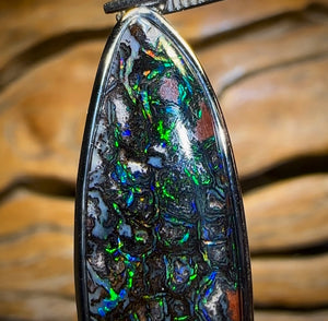 Sterling Silver - “Electric Black” Tribal Boulder Opal UNISEX Pendant
