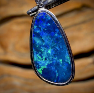 14k White Gold - Queensland Boulder Opal Doublet Pendant