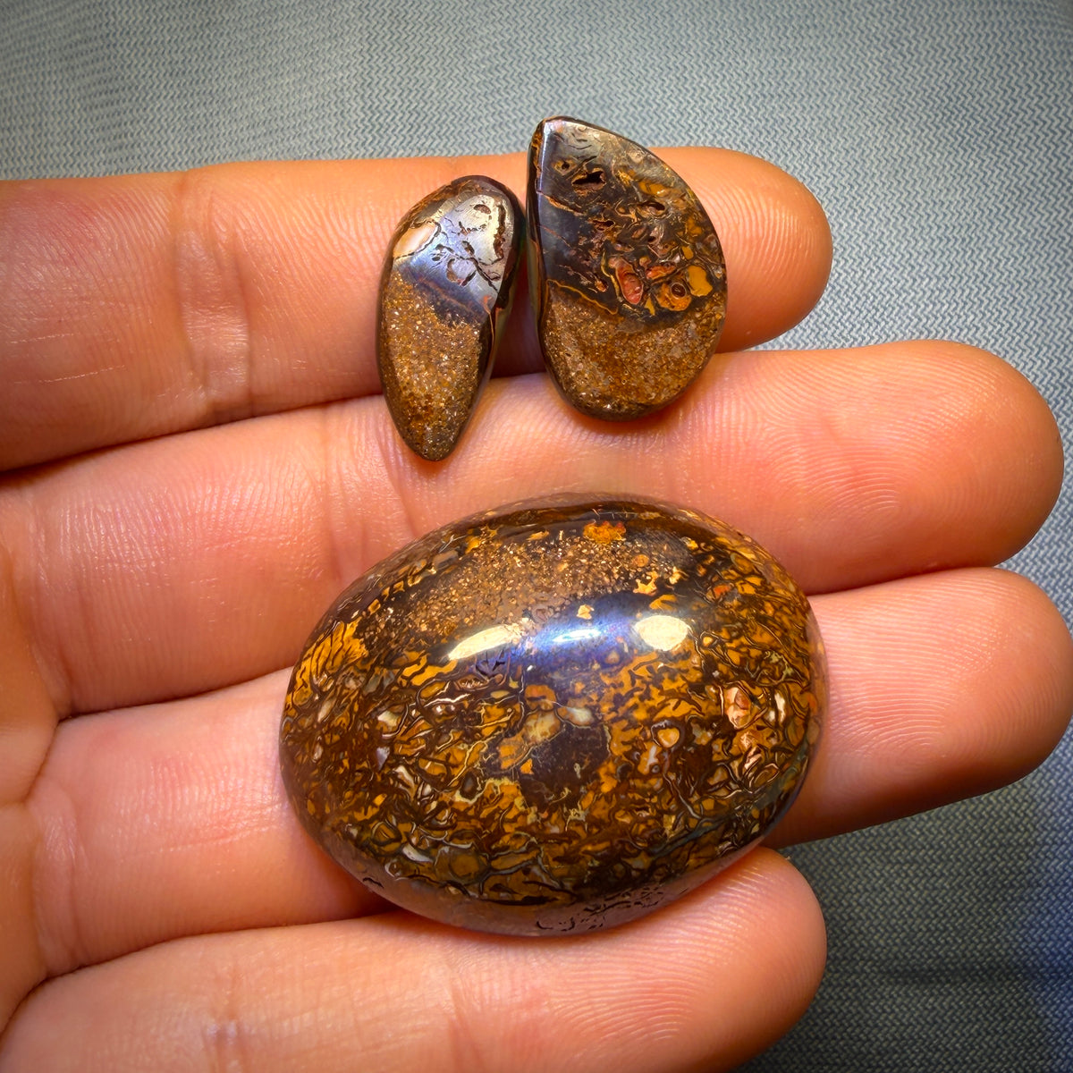 “Set in Stone” - Private Collector Investment - 105.2cts - TOP Yowah Nut Crystal Centre Opal Trio. Featured on “Outback Opal Hunters”!