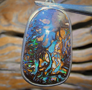 Tribal Daddy Sterling Silver - Solid Tribal Boulder Opal UNISEX Pendant