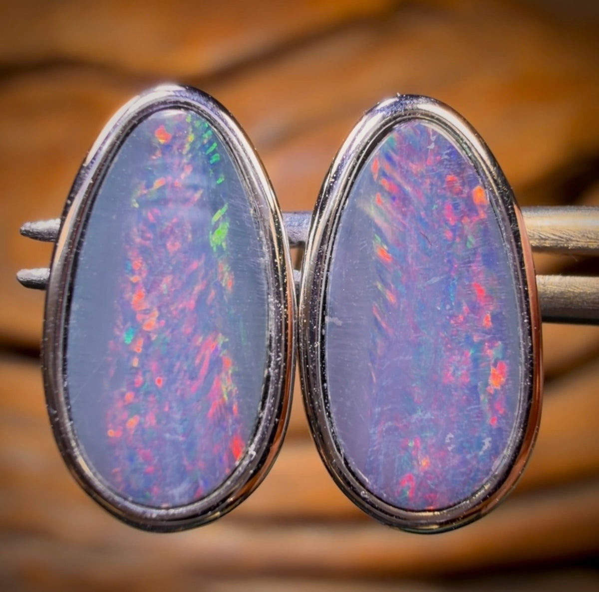 Sterling Silver - Australian Boulder Opal Doublet Stud Earrings