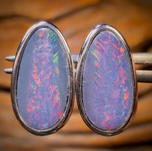 Sterling Silver - Australian Boulder Opal Doublet Stud Earrings
