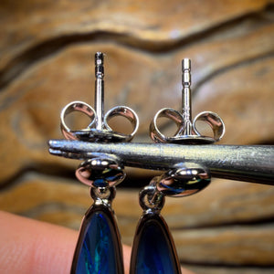Sterling Silver - Australian Boulder Opal Doublet Drop Stud Earrings