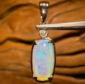 14k White Gold - Solid South Australian Crystal Opal Pendant