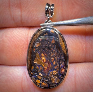 Sterling Silver - Solid Tribal Boulder Opal Pendant UNISEX