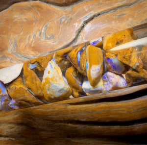 124,7 ct – Phiole mit Yowah-Nussopal-Rohstein und fossilem Opal