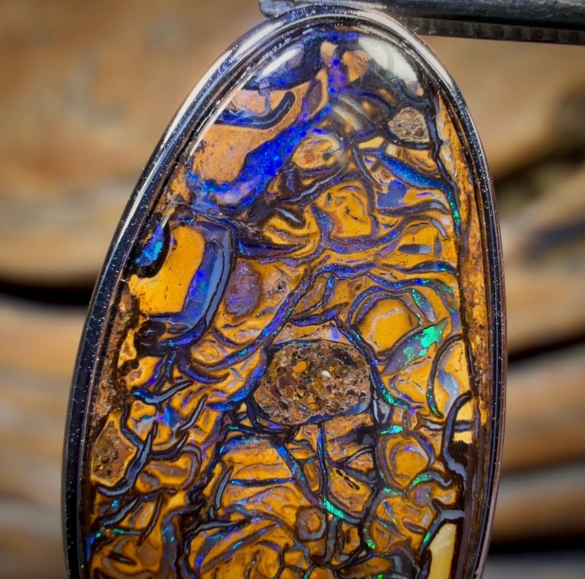 Sterling Silver - Solid Tribal Boulder Opal Pendant UNISEX