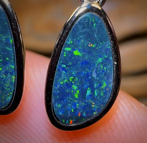 Sterling Silver - Australian Boulder Opal Doublet Drop Stud Earrings