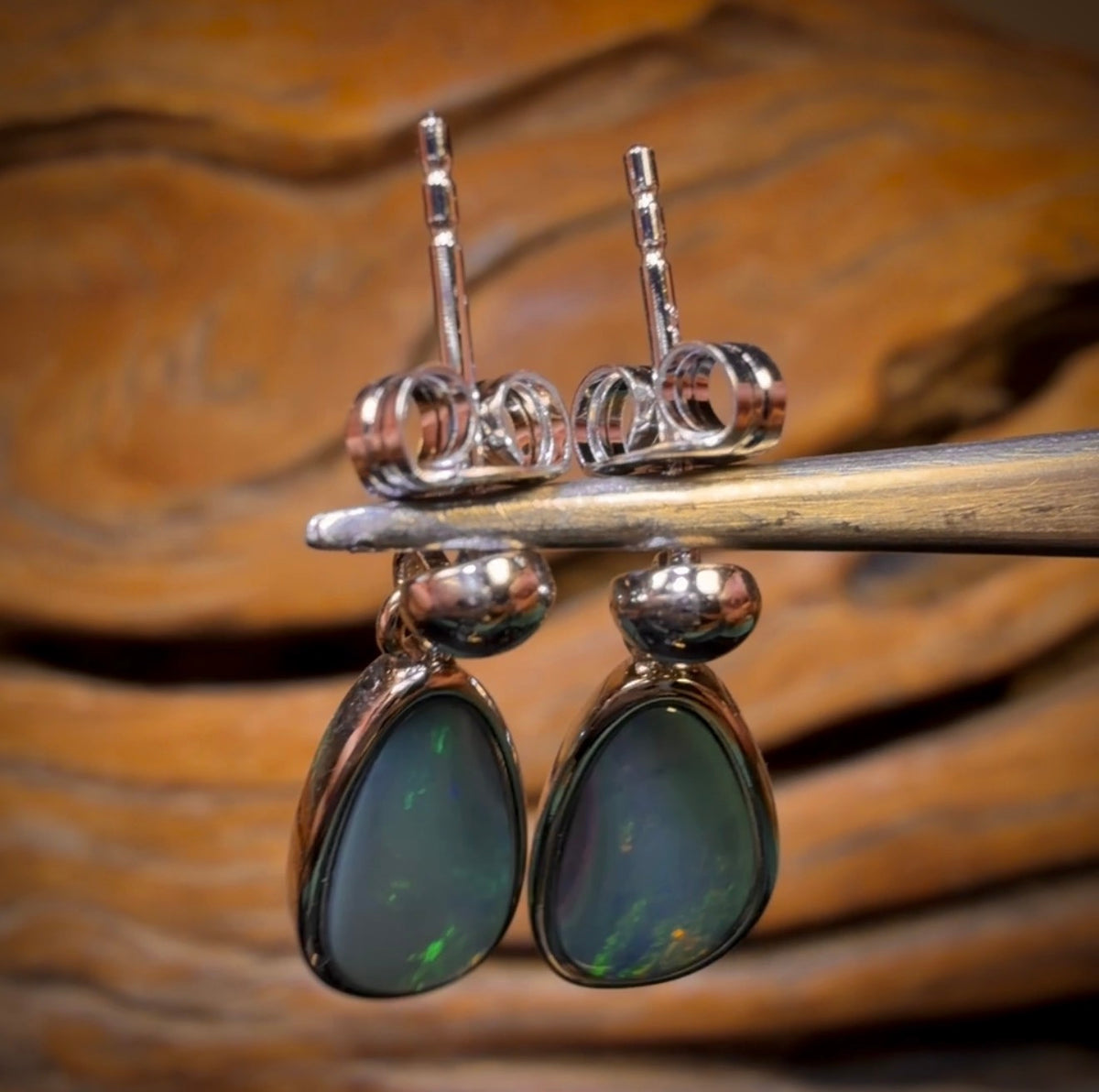 Sterling Silver - Australian Boulder Opal Doublet Drop Stud Earrings