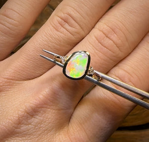 18k Gold - AAA Solid South Australian Bright Bright! Opal diamond Ring - Opal Whisperers