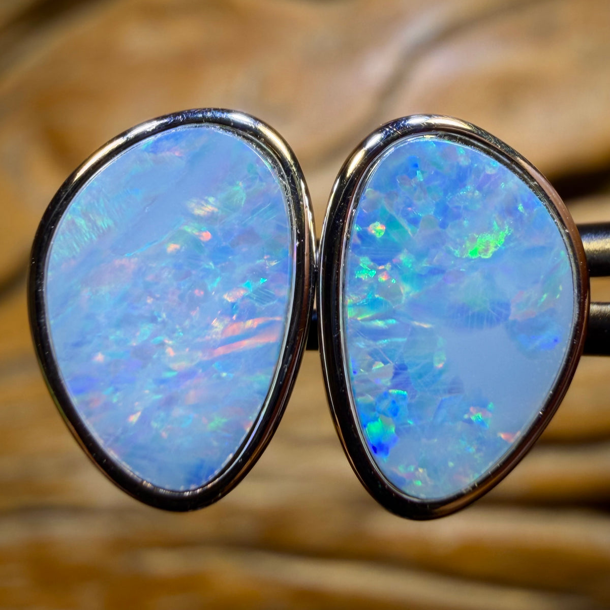 Sterling Silver - Australian Boulder Opal Doublet Stud Earrings Red / Multi. BULK LISTING