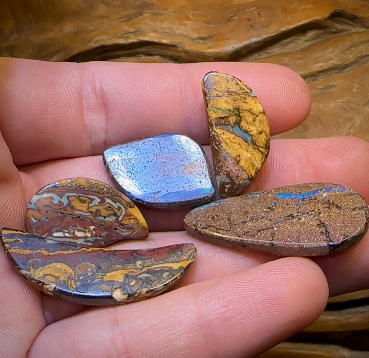 71.1cts - 5x Loose Queensland Boulder Opals. Wholesale Parcel Bargain - Opal Whisperers