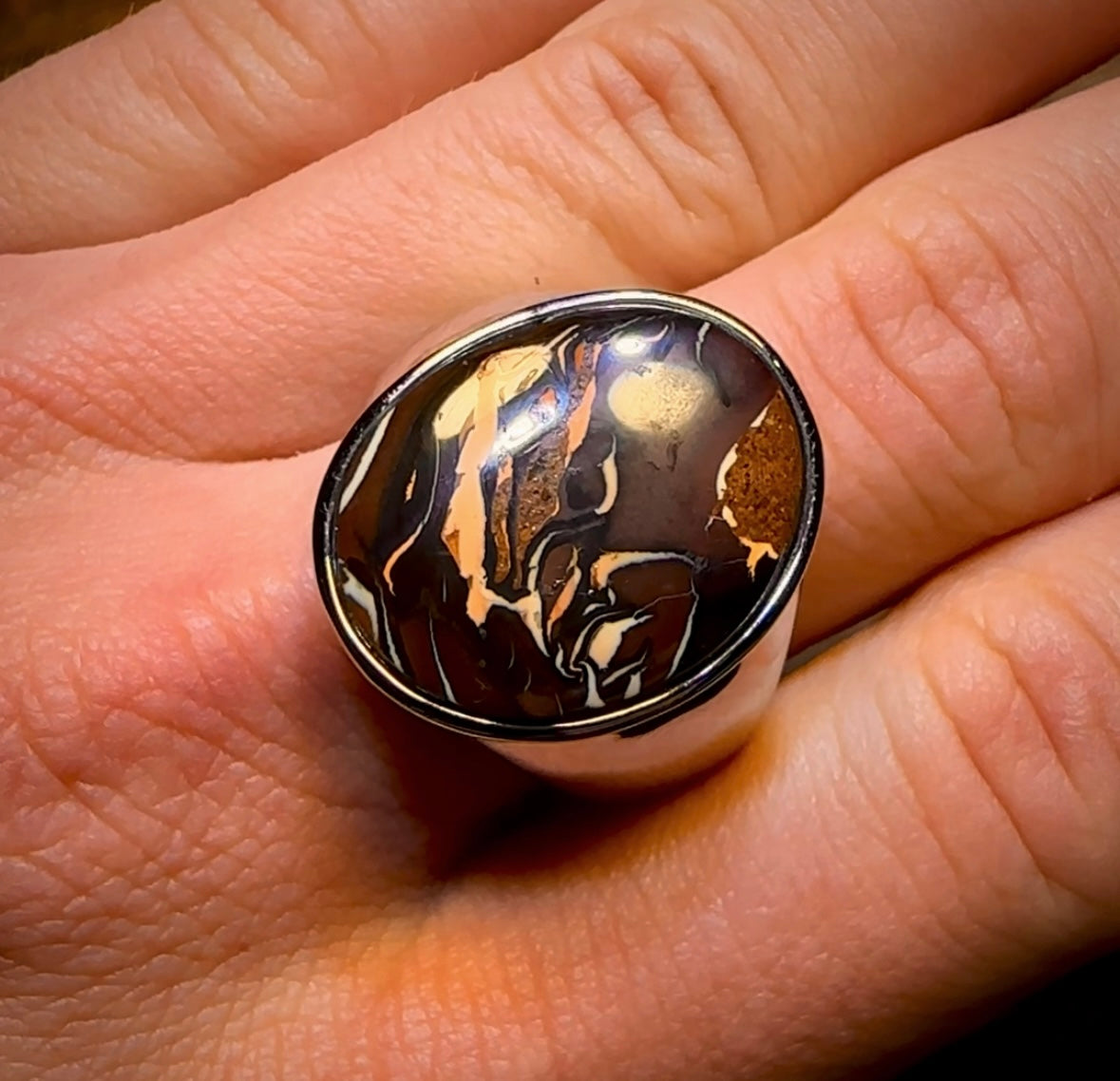 BIG DADDY Sterling Silver - Large Solid Tribal Boulder Opal Ring. Unisex