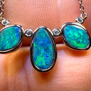 Sterling Silver - “3x The Blue Green” Queensland Boulder Opal Doublet Pendant w/ Necklace