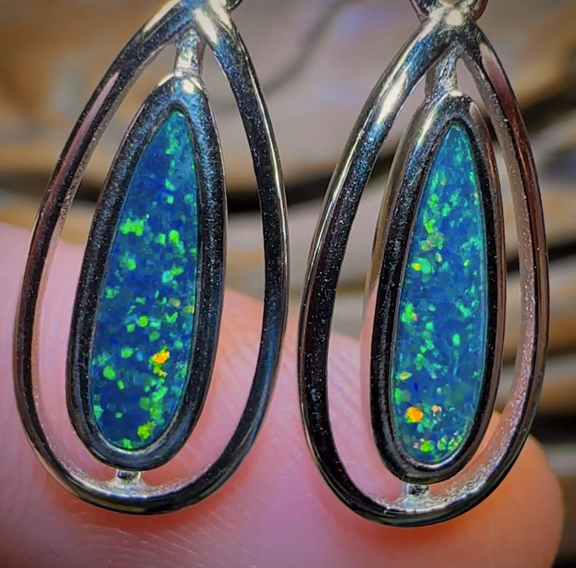 Sterling Silver - Top Australian Boulder Opal Doublet Drop Stud Earrings