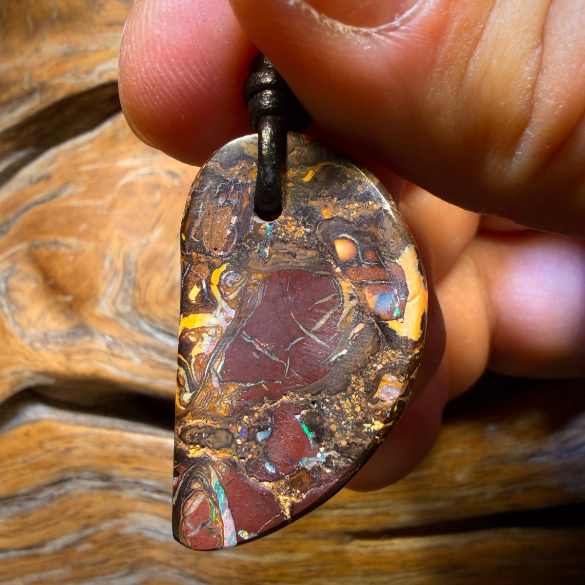32 x 19mm - Drilled Cool Tribal Queensland Boulder Opal Necklace