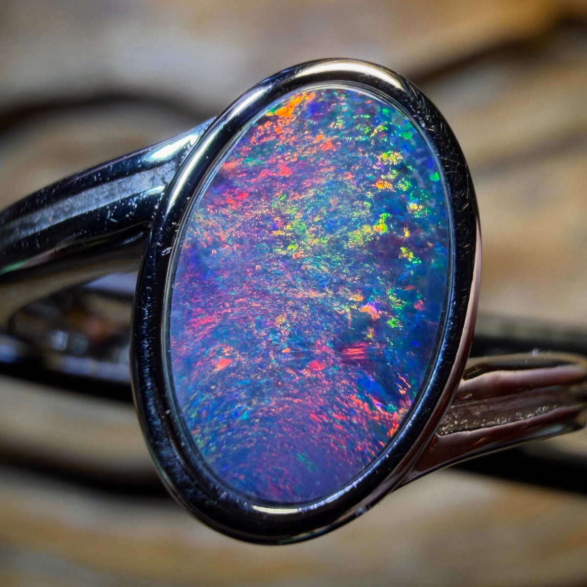 Bargain Card! Sterling Silver - Queensland Boulder Opal Red Multi Colour Doublet Ring