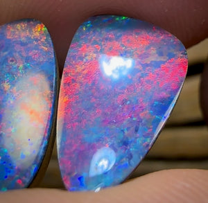 9.8cts - Top Full Face Pink Red Australian Boulder Opal Doublet Pair
