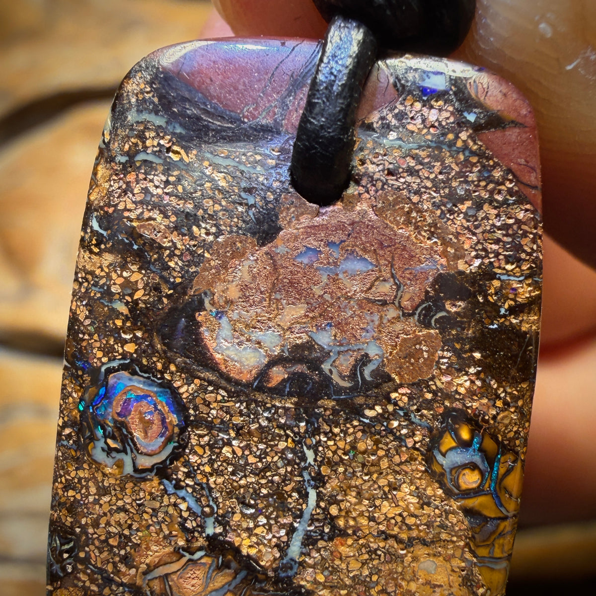 Half Price Card! 32 x 19mm - Drilled Tribal Queensland Boulder Opal Necklace