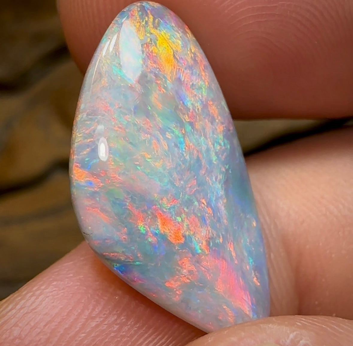 8.4cts - Lightning Ridge Semi Black Opal. Red Fire - Opal Whisperers
