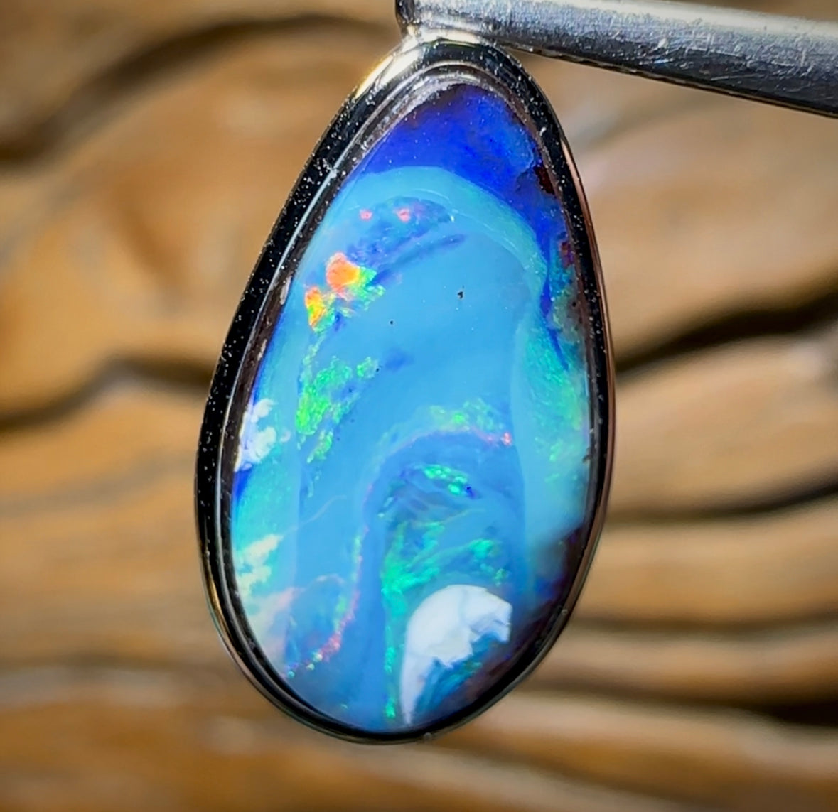 Sterling Silver - “Polar Bear”SOLID Australian Boulder Opal Pendant - Opal Whisperers