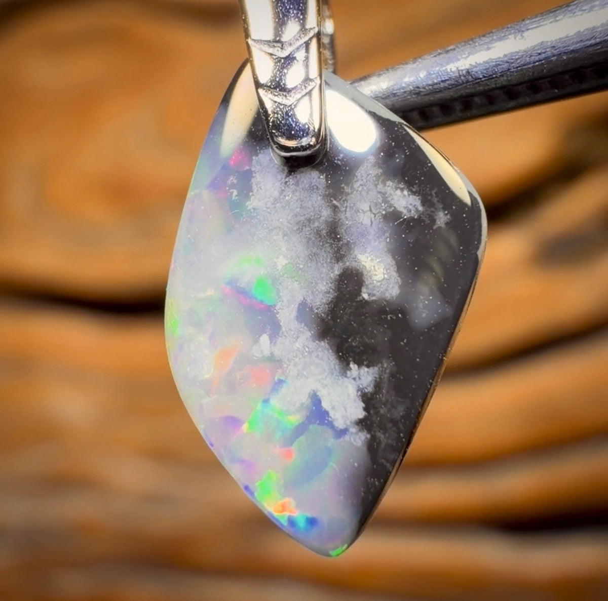 Sterling Silver - South Australian Solid Semi Black Opal Pendant