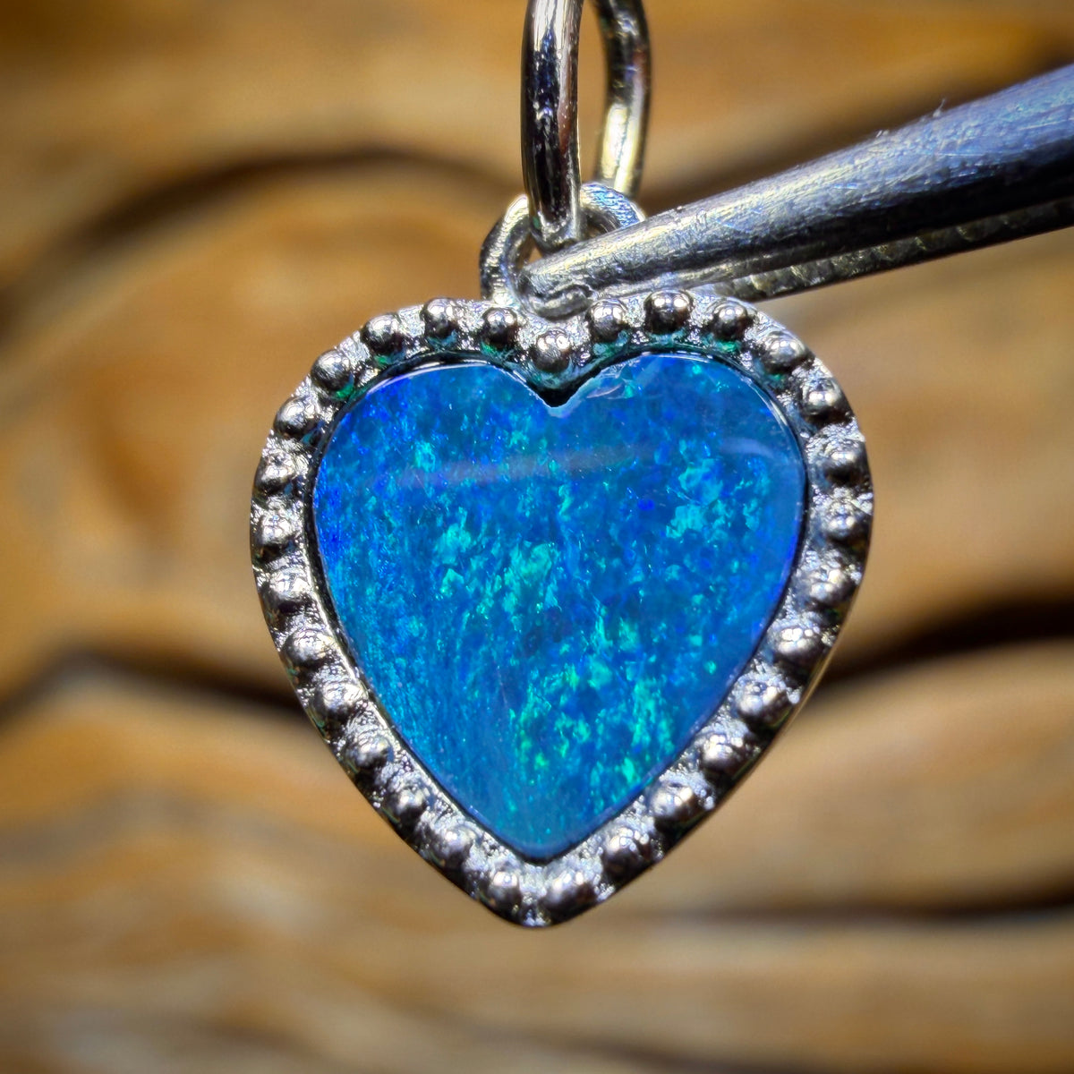 🔨 AUCTION 🔨 Sterling Silver - “Beading Heart” Queensland Boulder Opal Doublet Pendant. Antique Style Beaded Design