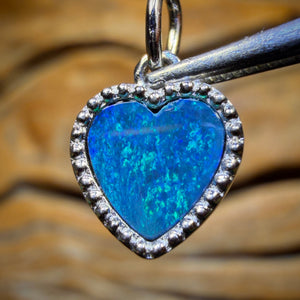🔨 AUCTION 🔨 Sterling Silver - “Beading Heart” Queensland Boulder Opal Doublet Pendant. Antique Style Beaded Design