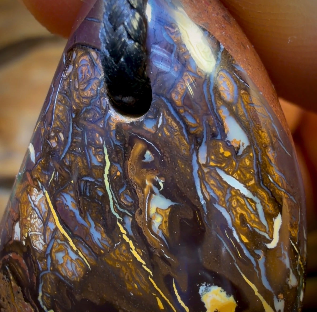 46 x 26mm - Drilled Boulder Opal Pendant w/ Eco Friendly Vegan Cord