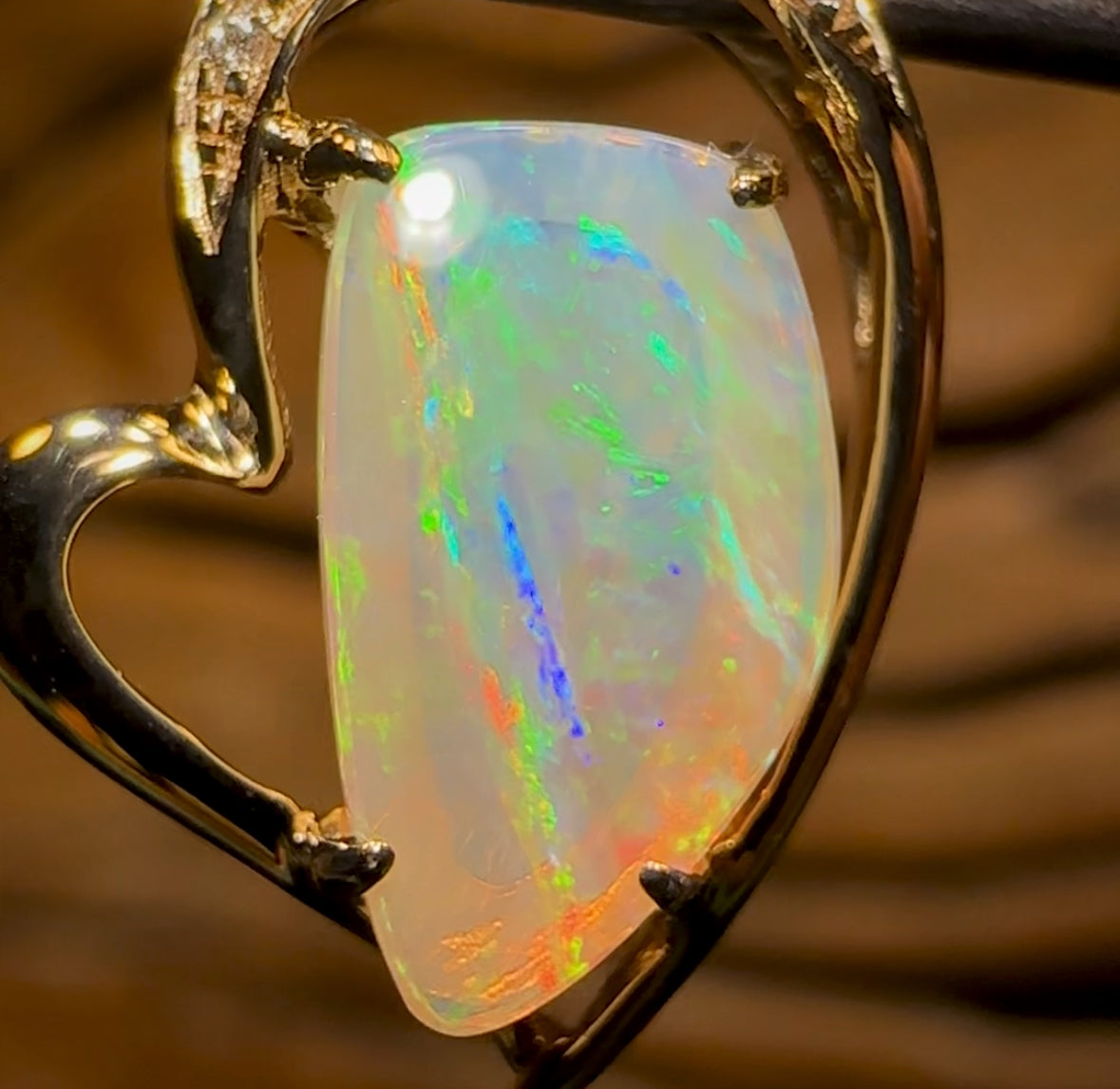 14k Gold - “Striations” Solid South Australian Crystal Opal Pendant