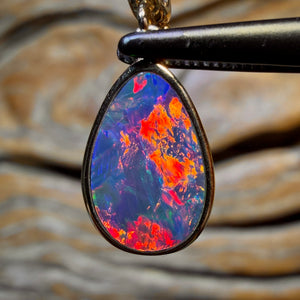 14k Gold - Top, Top, Top Red Queensland Boulder Opal Doublet Pendant with Diamond Pearl Enhancer