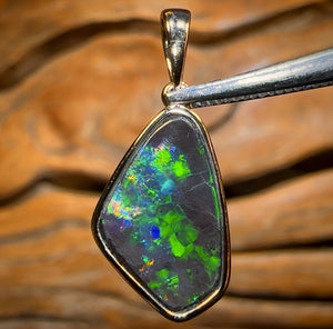 Electric 14k Gold - Solid Australian Boulder Opal Pendant