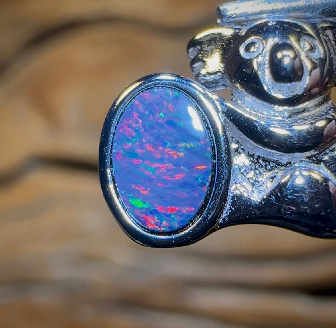 Sterling Silver - Red/Multi Boulder Opal Doublet Koala Pendant. Multiple Available - Opal Whisperers